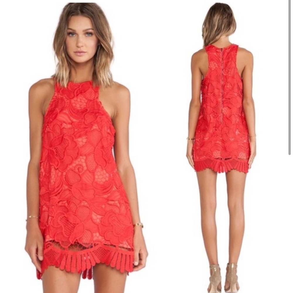 Caspian Red Lace Dress Lovers + Friends